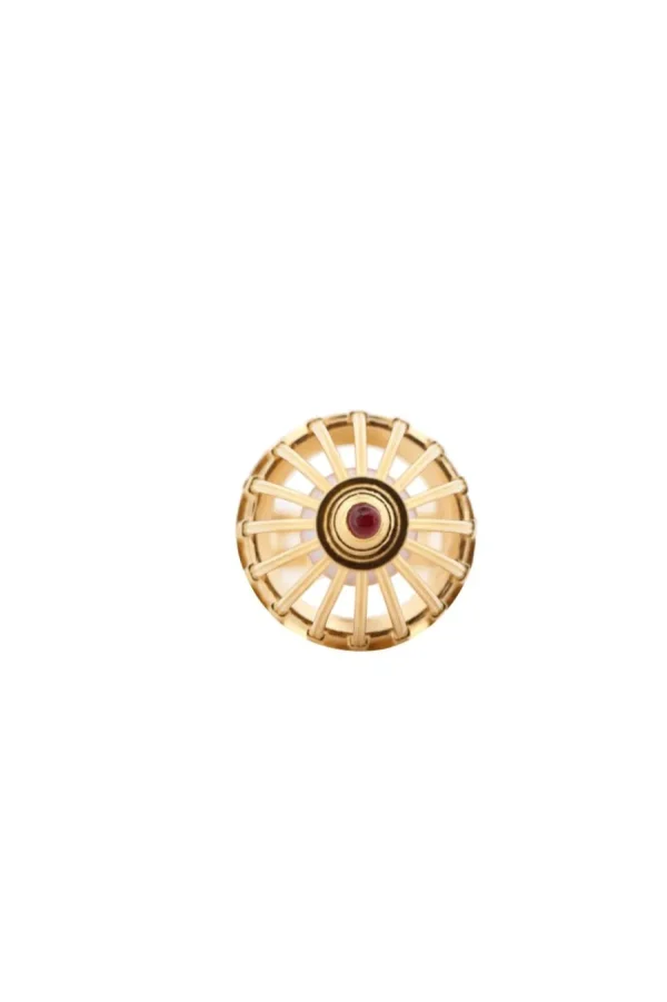 Discount Anello Cupola. Argento placcato oro, perla naturale e rubino Anelli