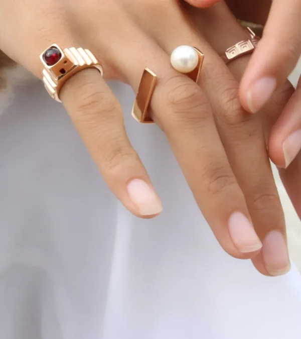 Fashion Anello Kyoto Thin Bronzo Placcato Rodio nero e Perle Anelli