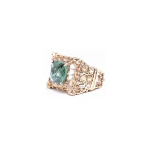 Hot Anello Notre Dame Bronzo Placcato Oro con quarzo verde idrotermale Anelli