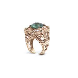 Hot Anello Notre Dame Bronzo Placcato Oro con quarzo verde idrotermale Anelli