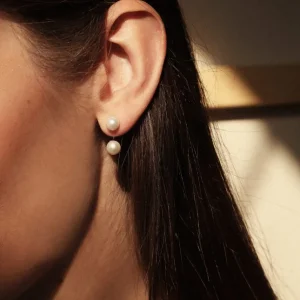Clearance Livresse doppia perla argento placcato oro Orecchini